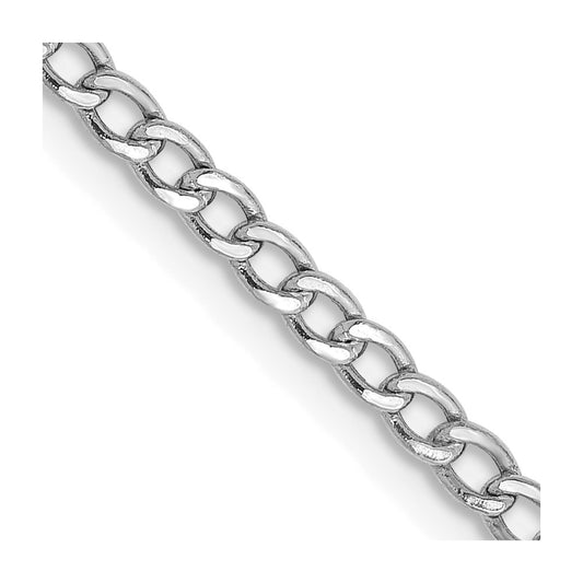 14K White Gold 2.5mm Semi-Solid Curb with Lobster Clasp Chain