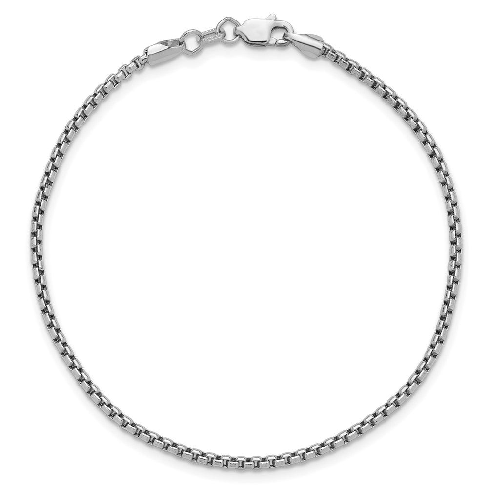 14K White Gold 1.75mm Semi-Solid Round Box with Lobster Clasp Bracelet