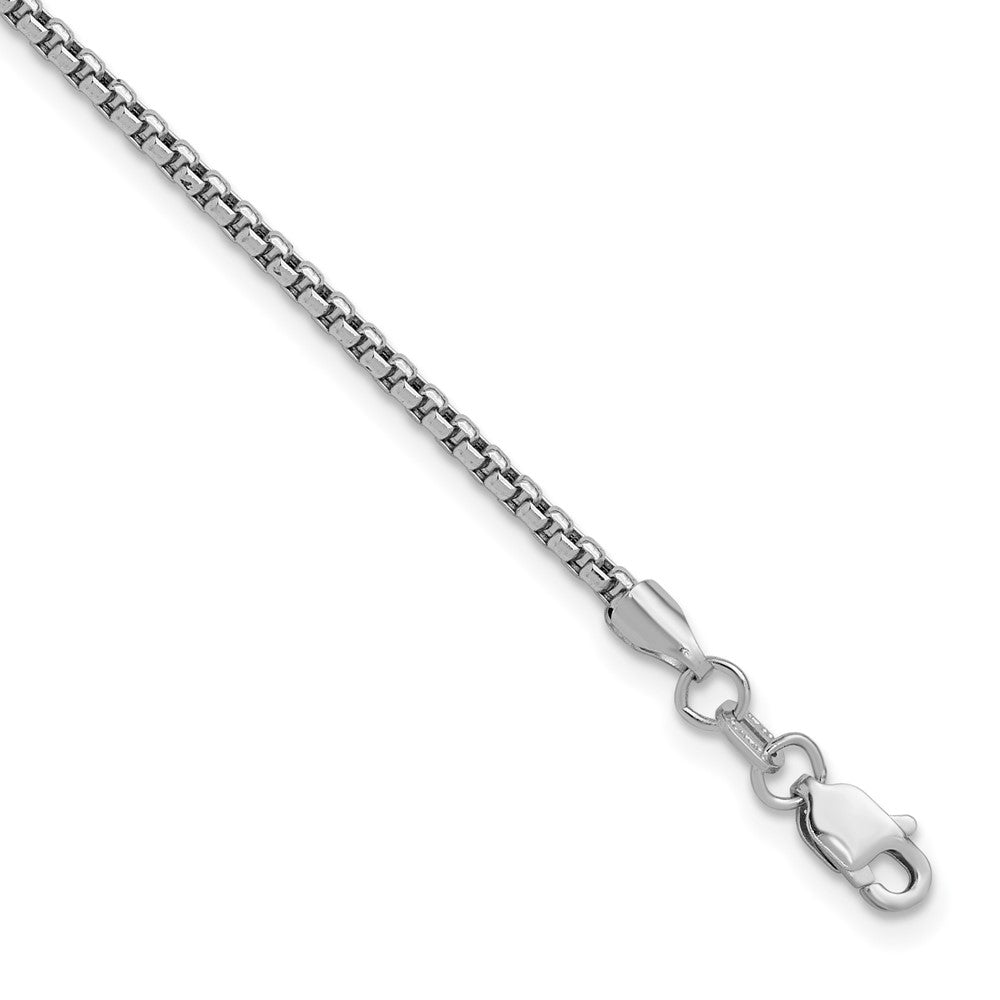 14K White Gold 1.75mm Semi-Solid Round Box with Lobster Clasp Bracelet