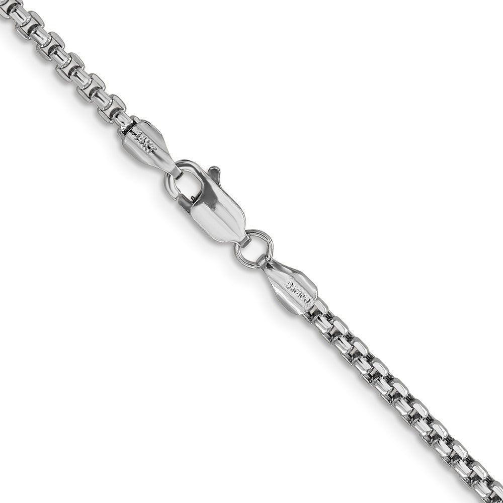 14K White Gold 2.45mm Semi-Solid Round Box with Lobster Clasp Chain
