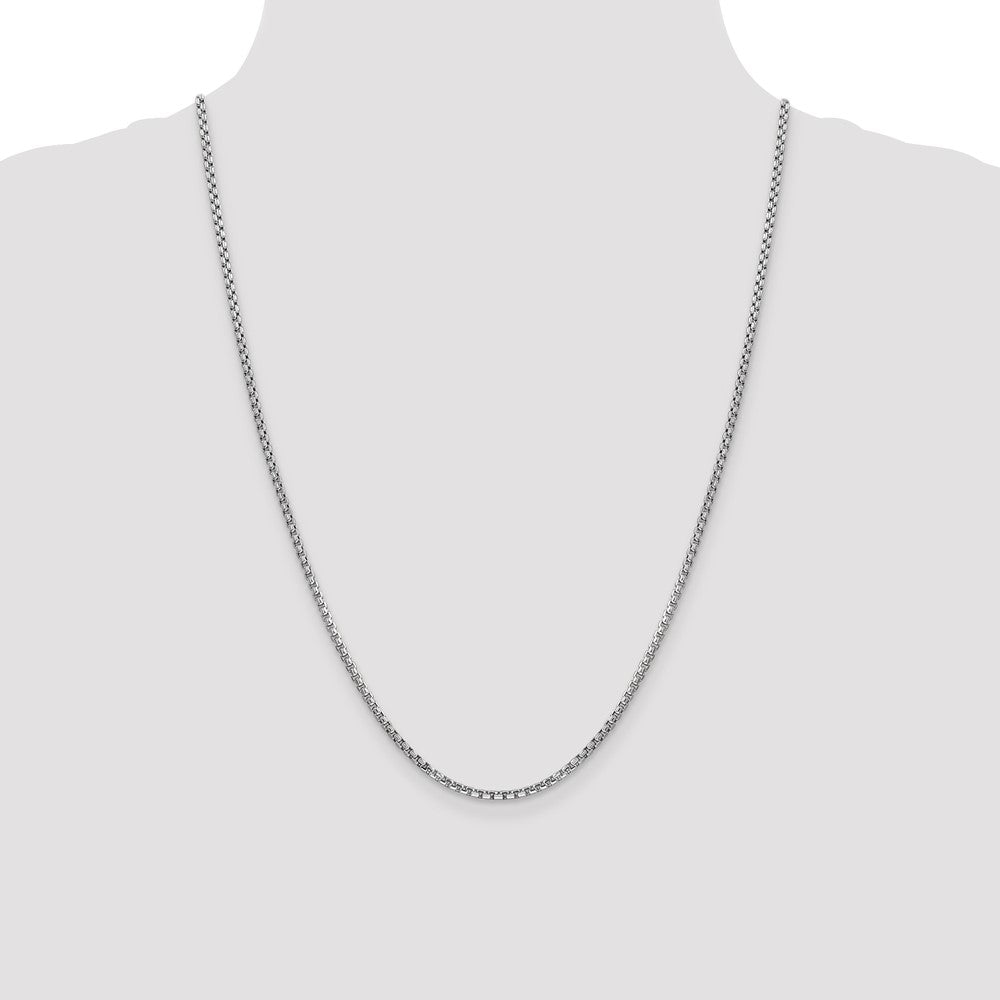 14K White Gold 2.45mm Semi-Solid Round Box with Lobster Clasp Chain