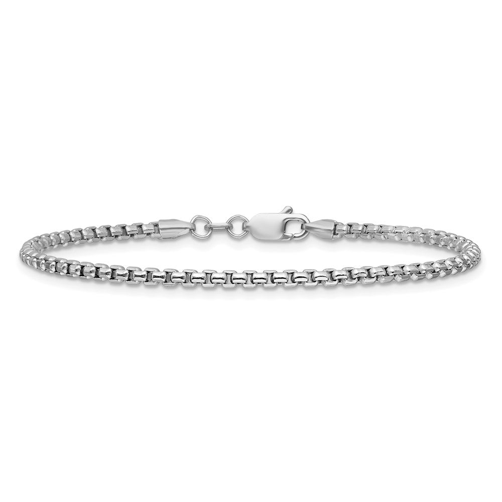 14K White Gold 2.45mm Semi-Solid Round Box with Lobster Clasp Bracelet