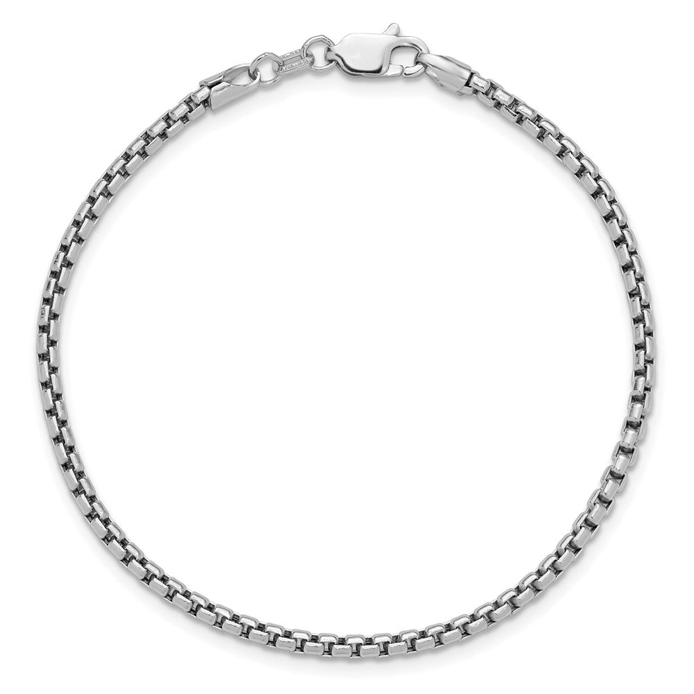 14K White Gold 2.45mm Semi-Solid Round Box with Lobster Clasp Bracelet
