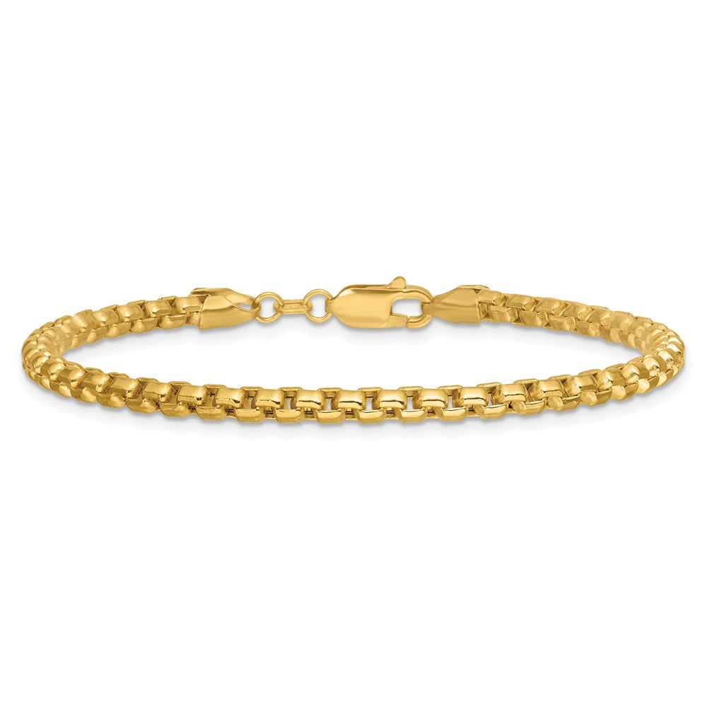 14K 3.6mm Semi-Solid Round Box with Lobster Clasp Bracelet