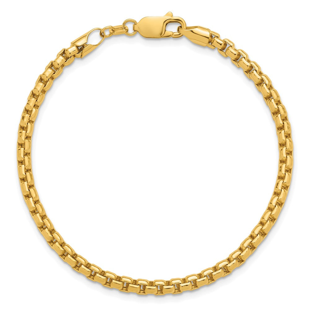 14K 3.6mm Semi-Solid Round Box with Lobster Clasp Bracelet