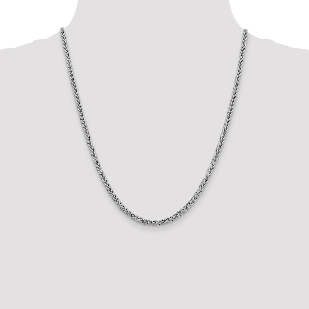 14K White Gold 4.3mm Semi-Solid 3-Wire Wheat with Lobster Clasp Chain