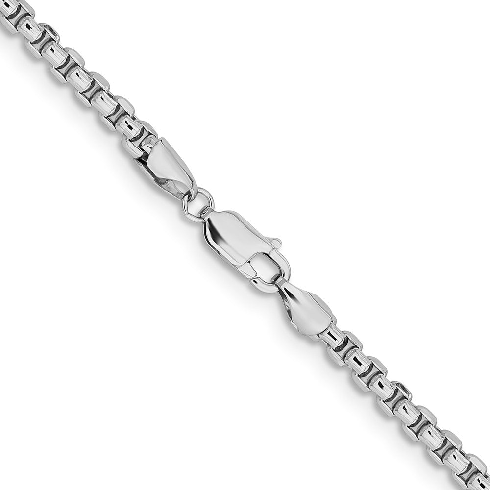 14K White Gold 3.6mm Semi-Solid Round Box with Lobster Clasp Chain