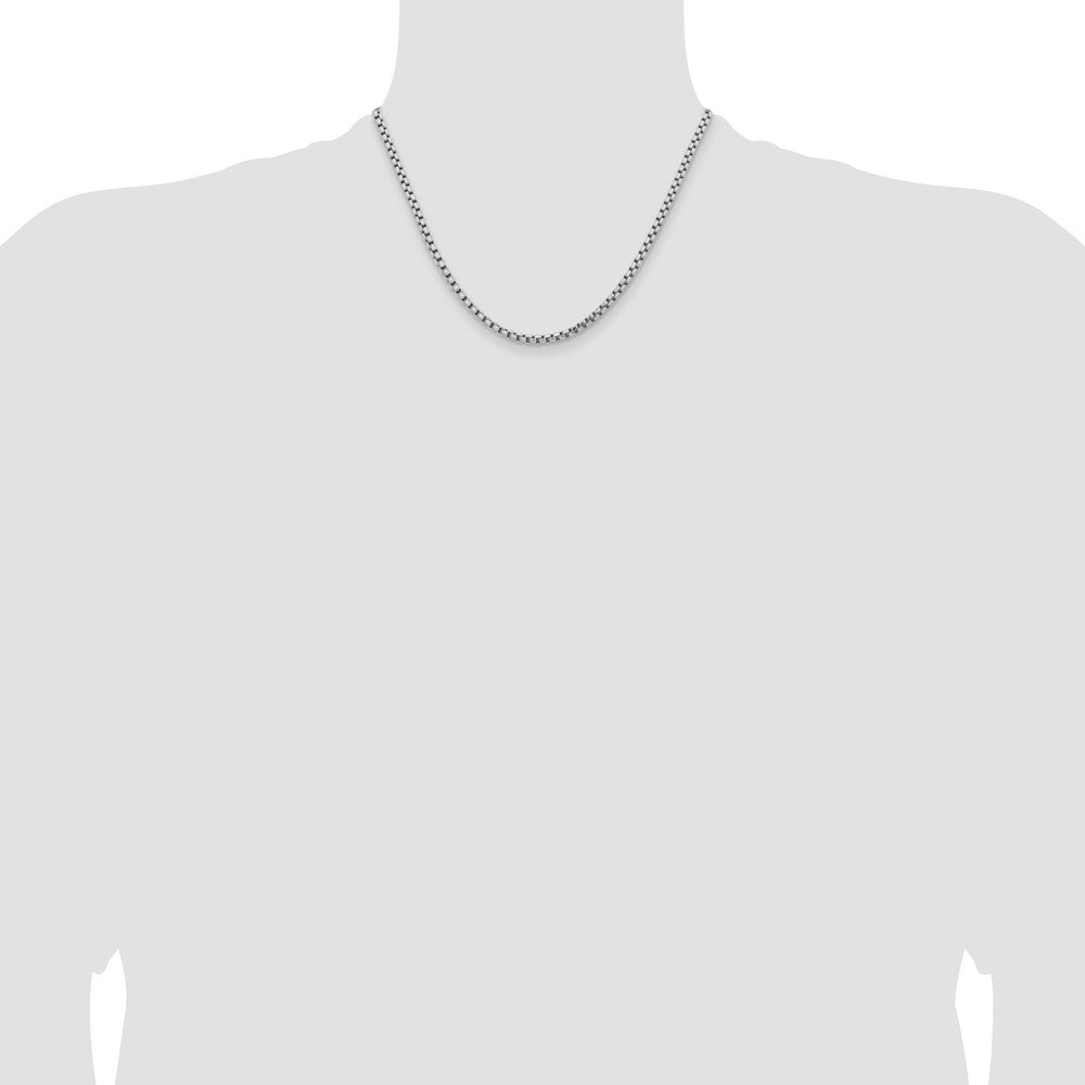 14K White Gold 3.6mm Semi-Solid Round Box with Lobster Clasp Chain