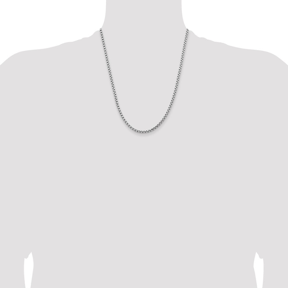 14K White Gold 3.6mm Semi-Solid Round Box with Lobster Clasp Chain