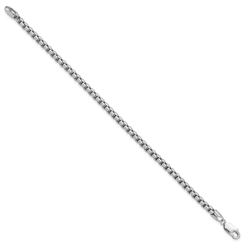 14K White Gold 3.6mm Semi-Solid Round Box with Lobster Clasp Bracelet