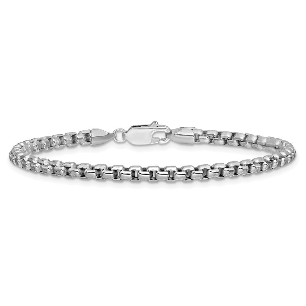14K White Gold 3.6mm Semi-Solid Round Box with Lobster Clasp Bracelet