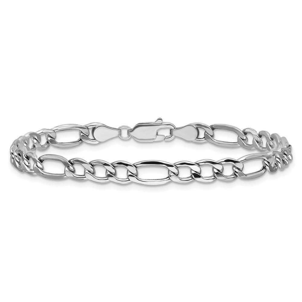 14K White Gold 5.75mm Semi-Solid Figaro with Lobster Clasp Bracelet