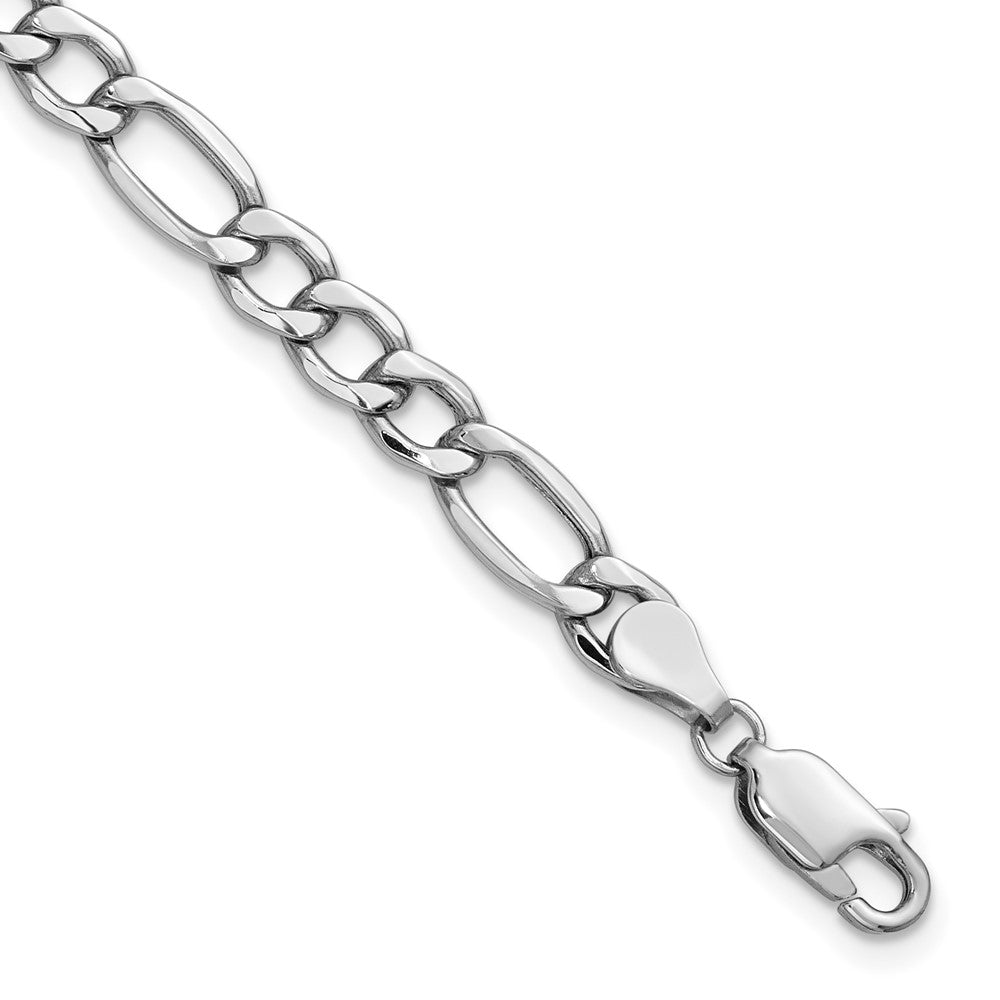 14K White Gold 5.75mm Semi-Solid Figaro with Lobster Clasp Bracelet