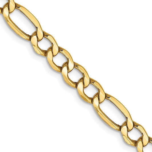 14K 5.75mm Semi-Solid Figaro with Lobster Clasp Chain