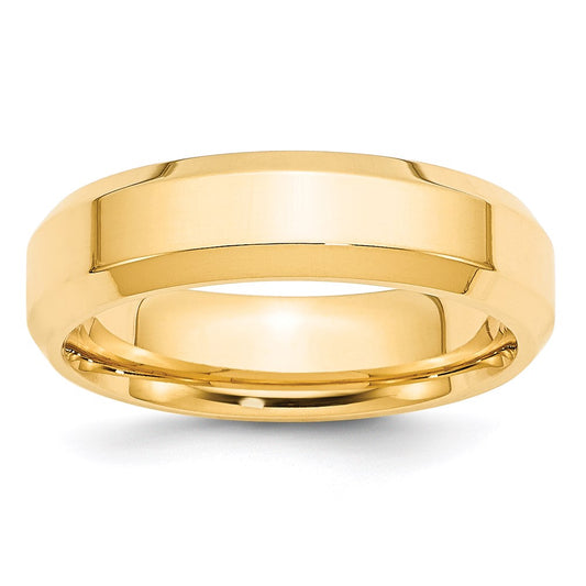 14k Yellow Gold 6mm Beveled Edge Comfort Fit Wedding Band 