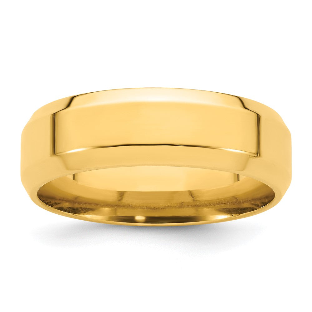 14k Yellow Gold 7mm Beveled Edge Comfort Fit Wedding Band 