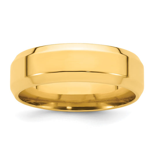14k Yellow Gold 7mm Beveled Edge Comfort Fit Wedding Band 