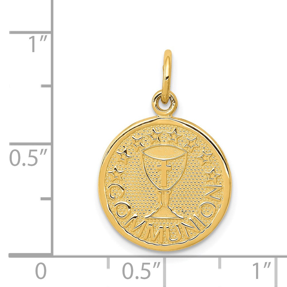 14K Satin and Polished COMMUNION Round Disc Charm