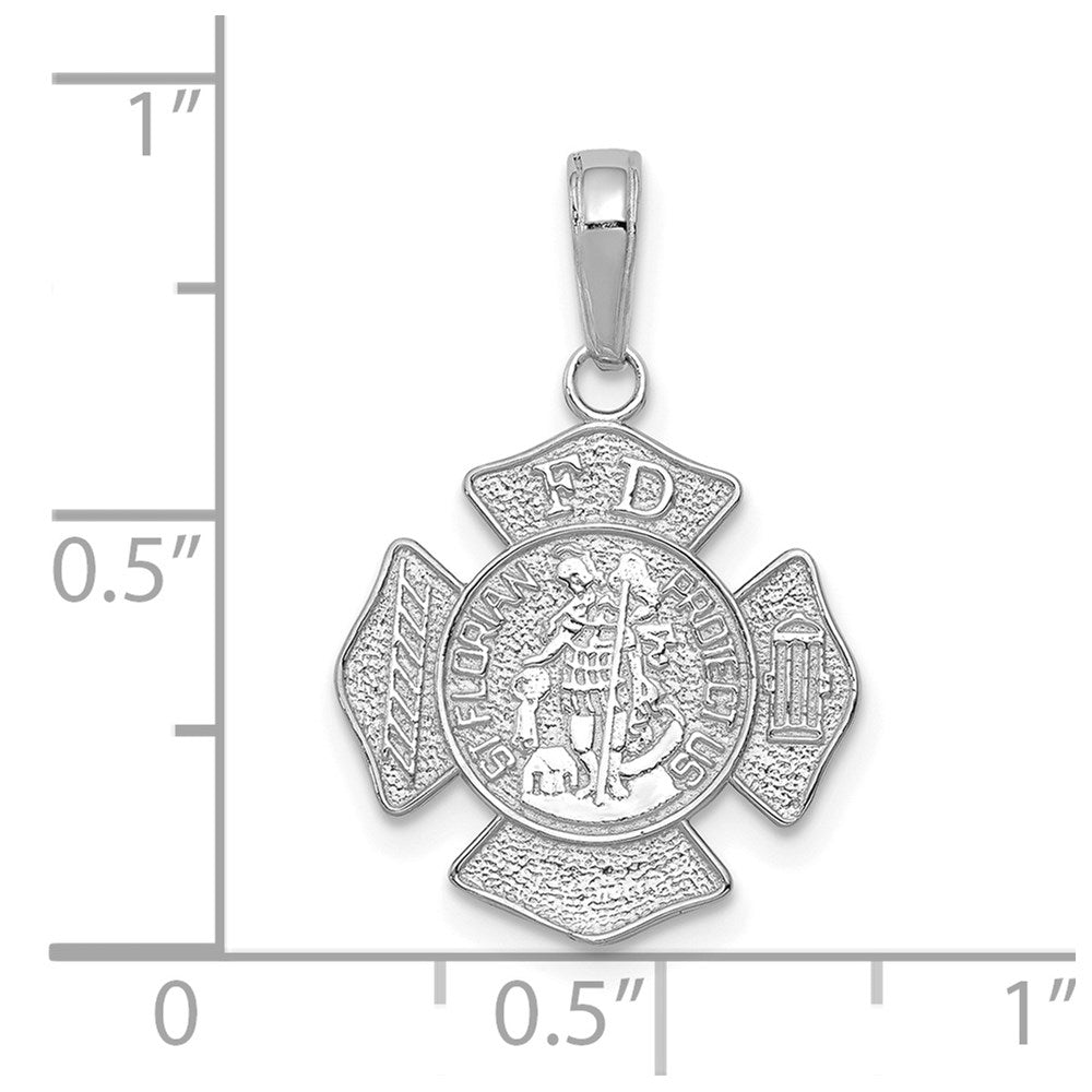 14K White Gold Polished Small Solid St. Florian F.D. Badge Pendant