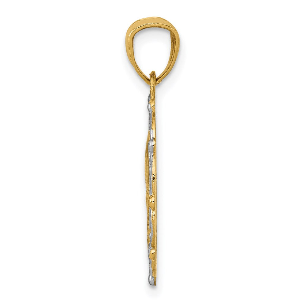 14K and White Rhodium BAPTISM with Praying Hands Scalloped Edge Round Pendant