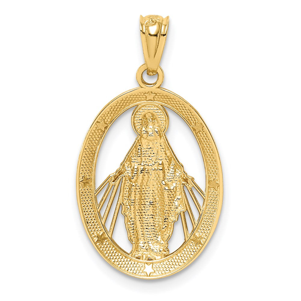 14K and White Rhodium Polished Cut-out Miraculous Medal Oval Pendant