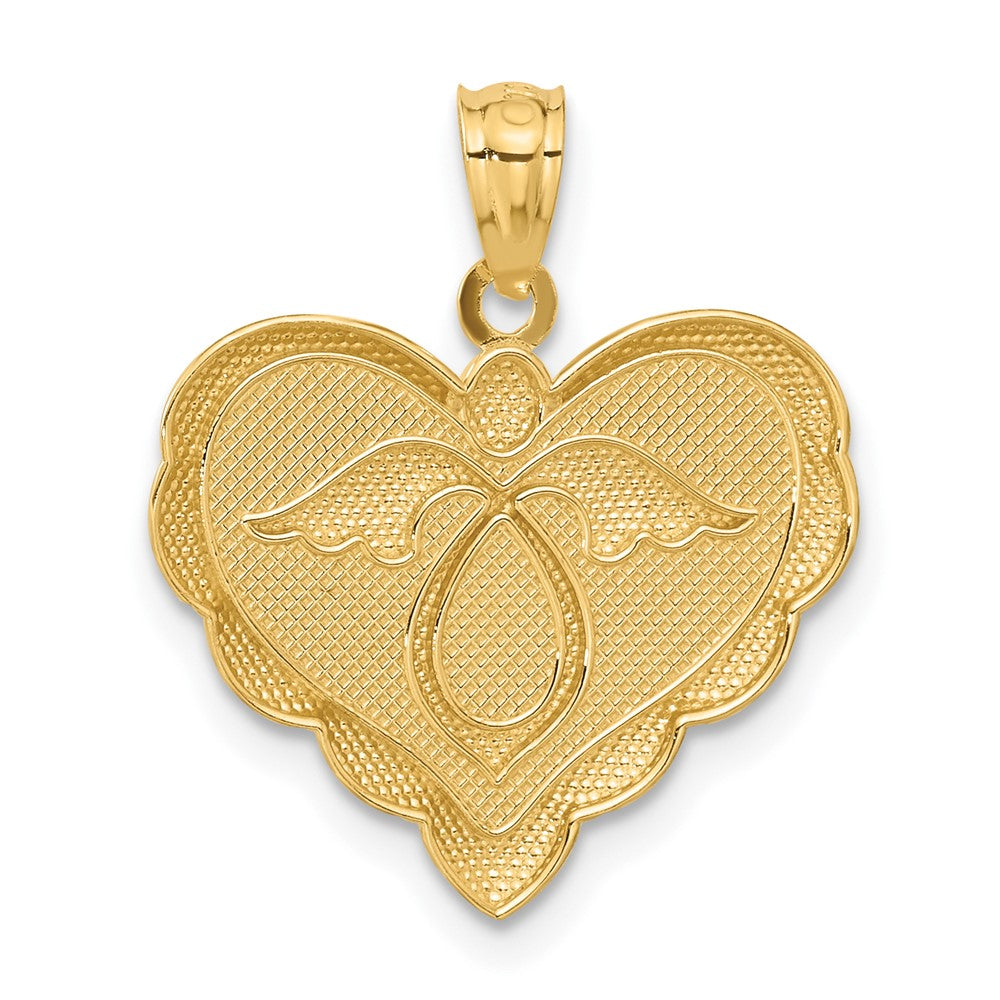 14K Angel in Heart Scalloped Edge Pendant