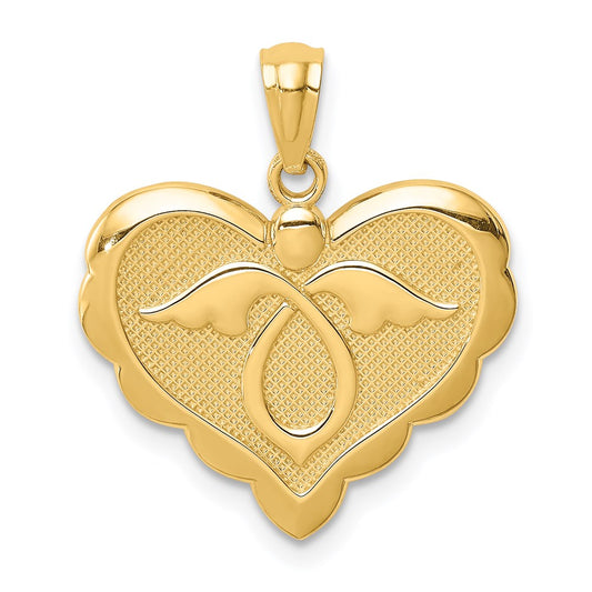 14K Angel in Heart Scalloped Edge Pendant