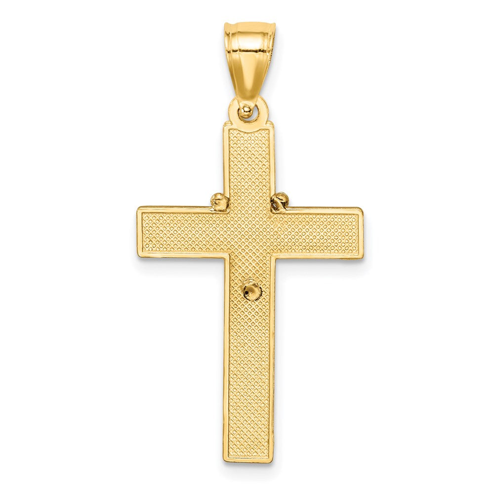 14K and White Rhodium Solid Cross with Rosary Pendant