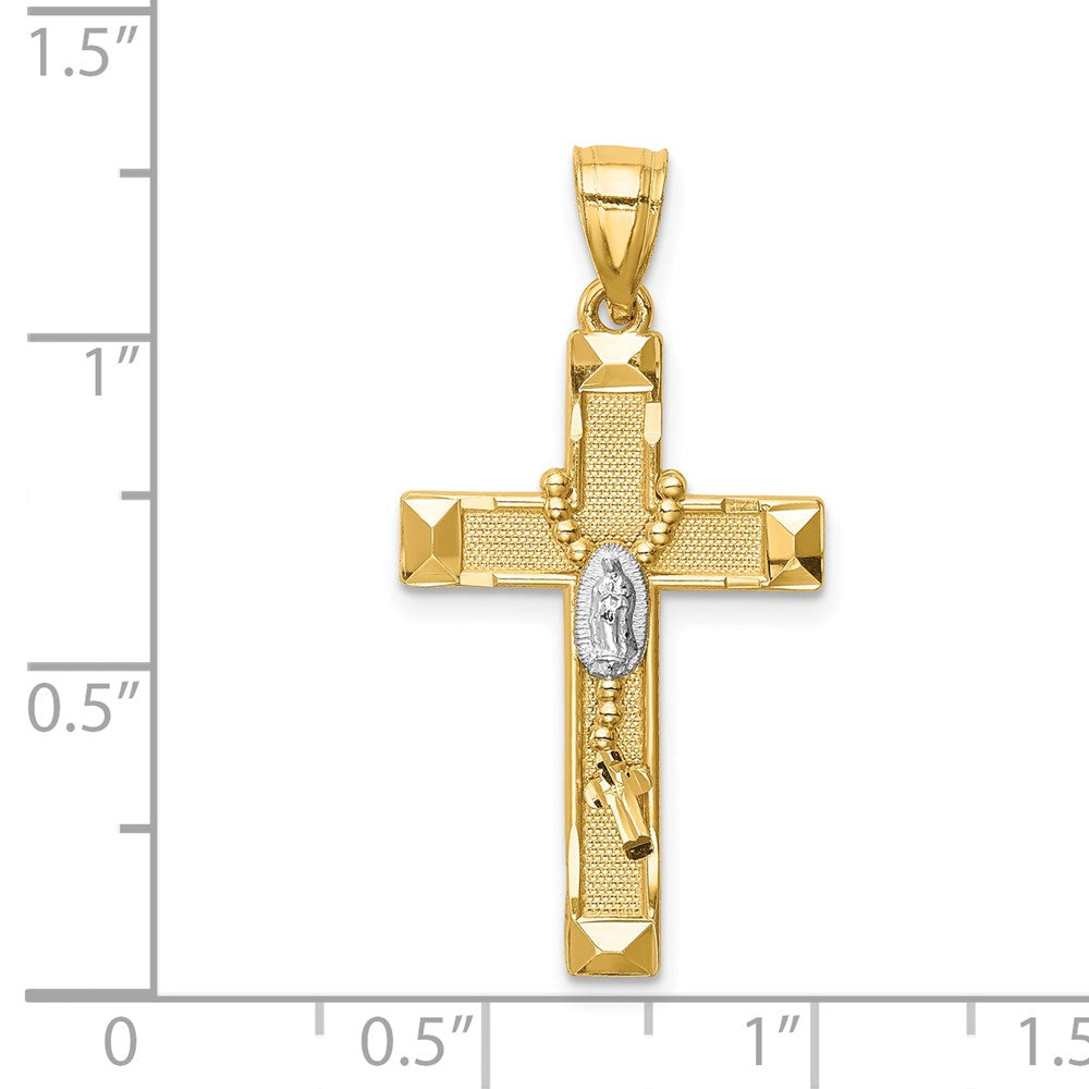14K and White Rhodium Solid Cross with Rosary Pendant