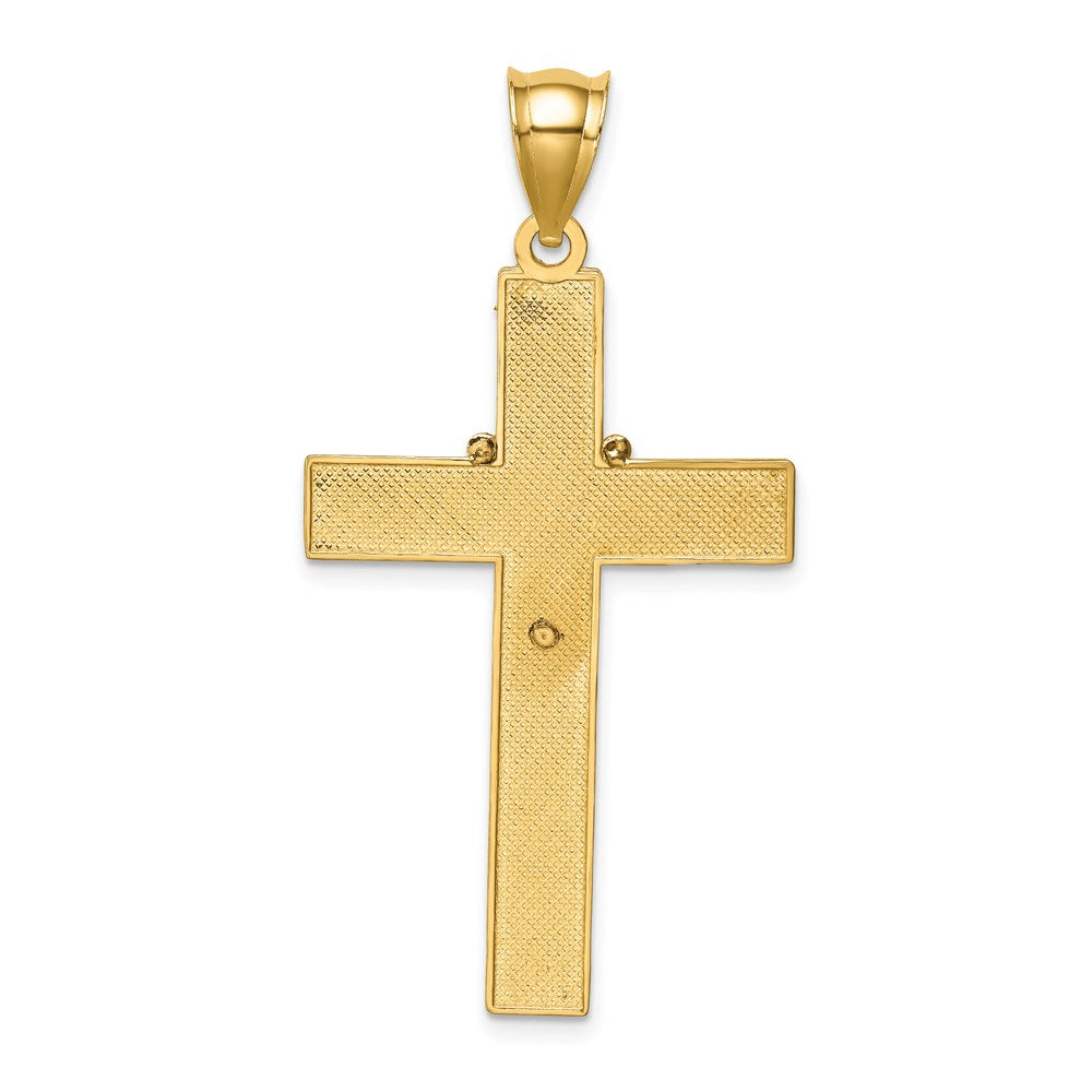14K and White Rhodium Solid Cross with Rosary Pendant
