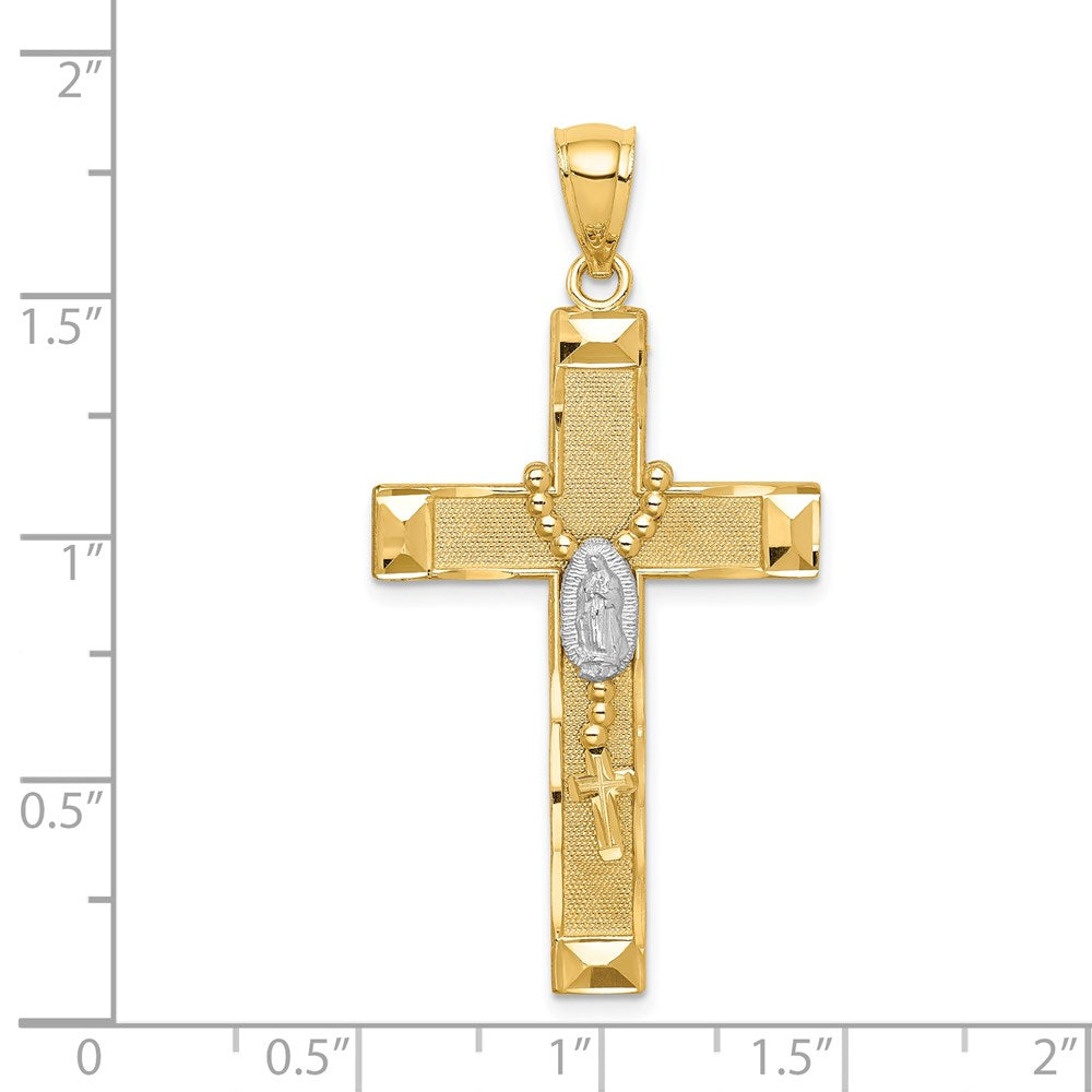 14K and White Rhodium Solid Cross with Rosary Pendant