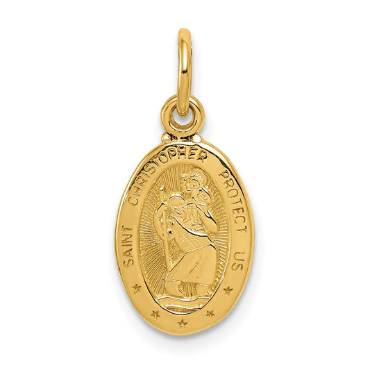 14k Polished Small Saint Christopher Medal Oval Charm