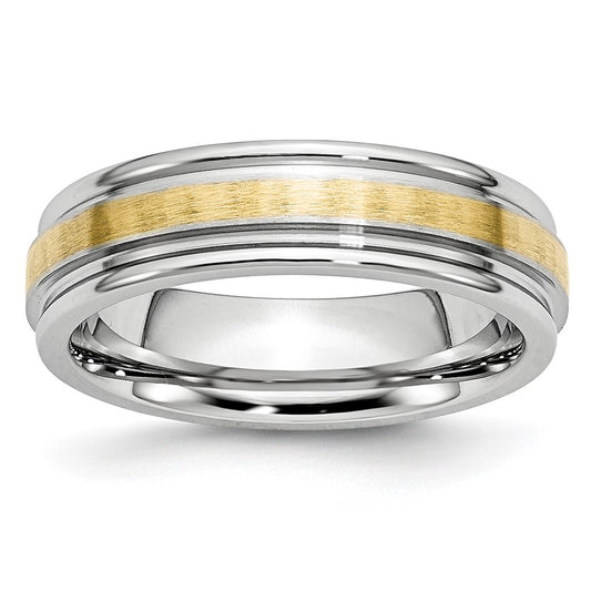 Chisel Cobalt 14k Gold Inlay Satin and Polished 6mm Band