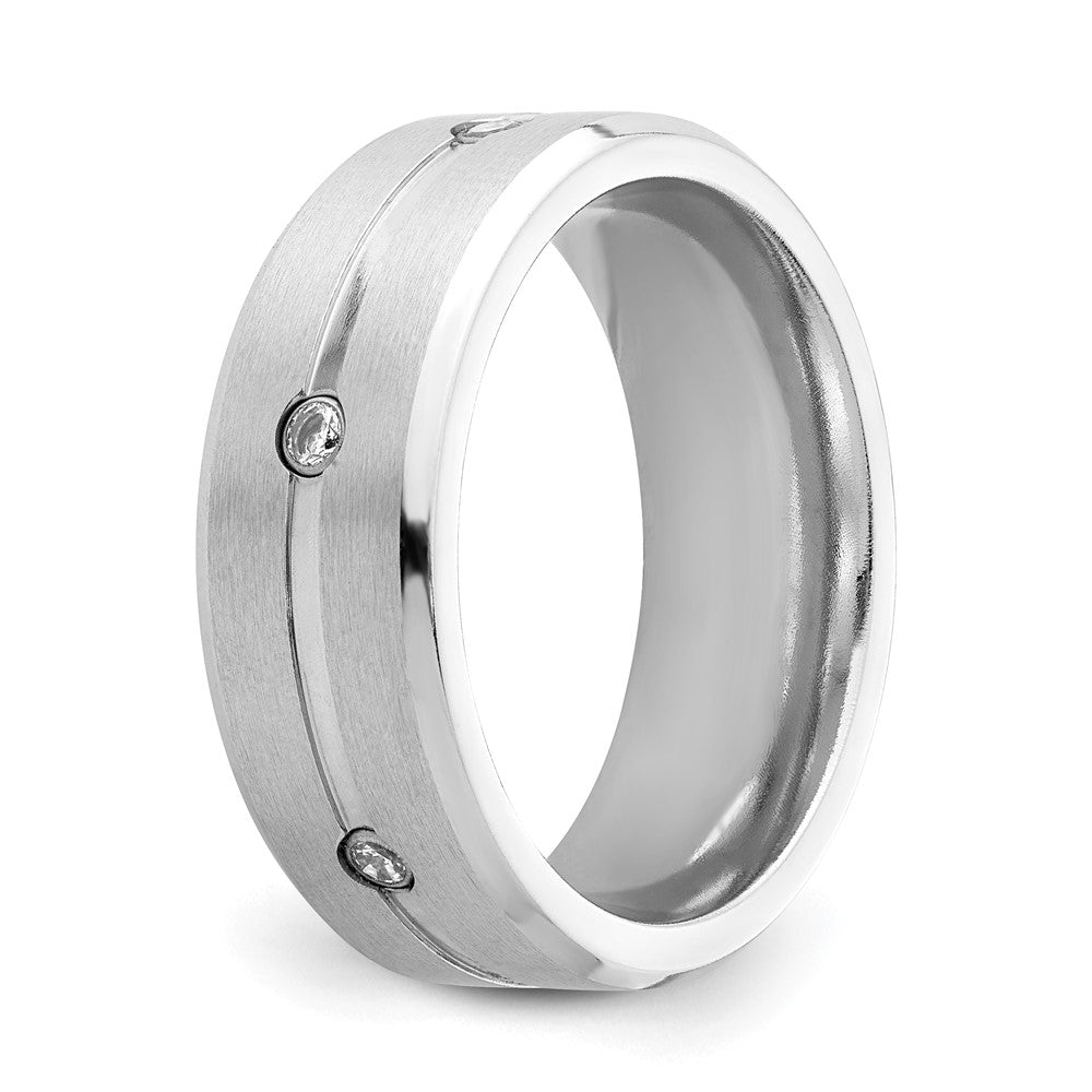 Chisel Cobalt Brushed and Polished with CZ Beveled 8mm Band
