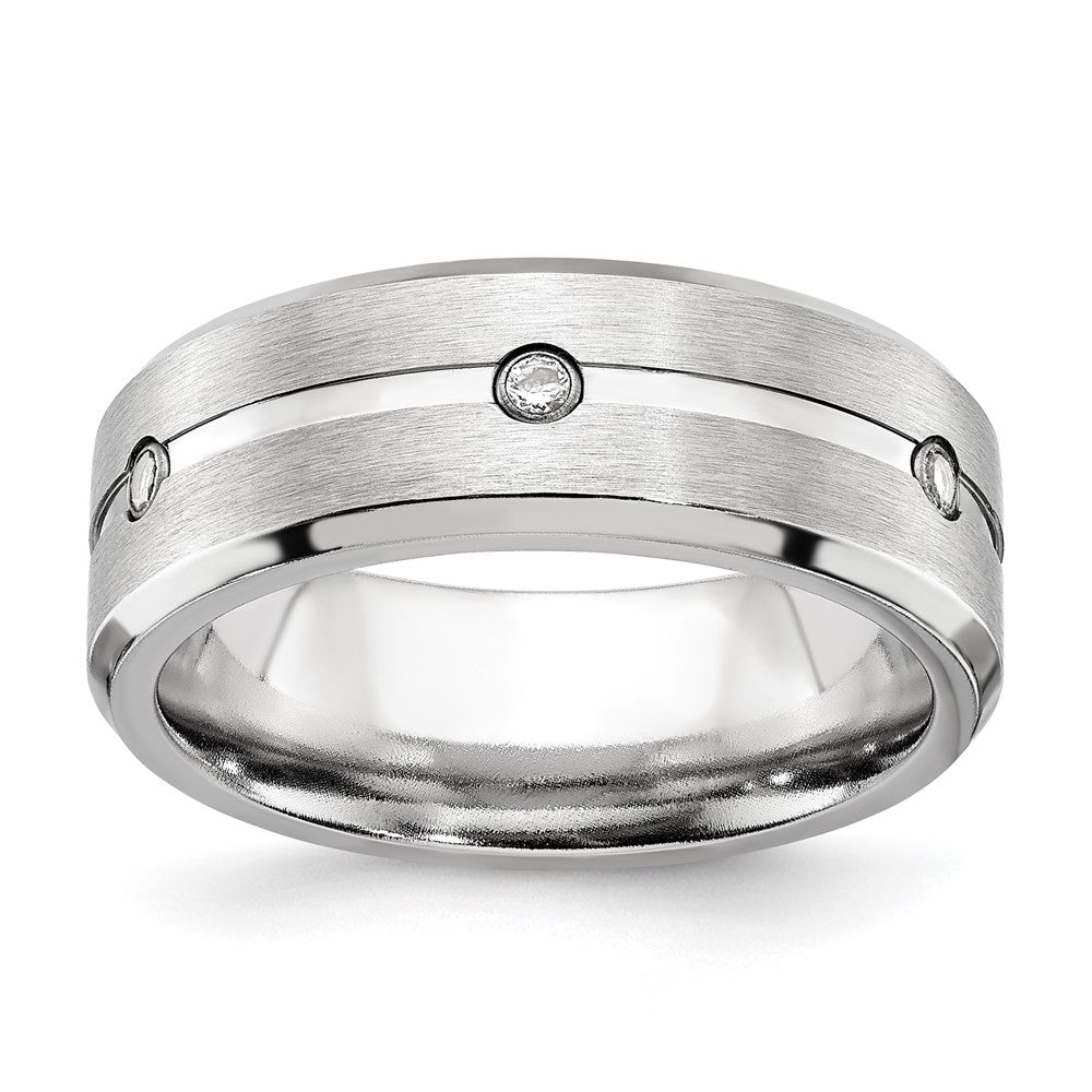 Chisel Cobalt Brushed and Polished with CZ Beveled 8mm Band