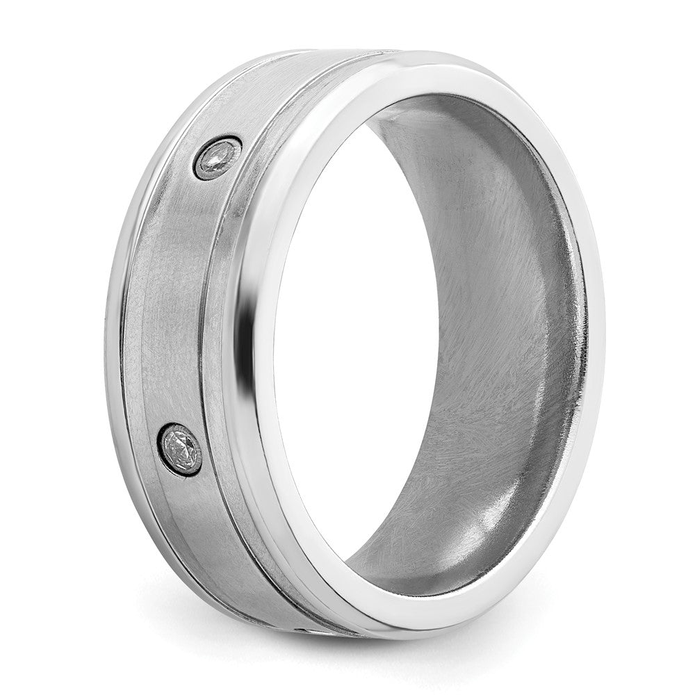 Chisel Cobalt Brushed and Polished with CZ  Beveled 8mm Band