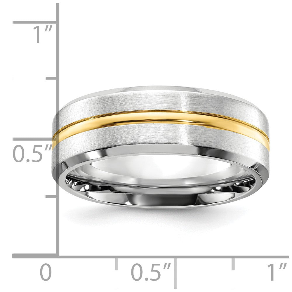 Chisel Cobalt Brushed and Polished with Yellow IP-plated Center Beveled Edge 8mm Band