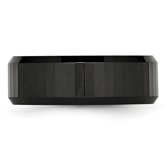Chisel Ceramic Black Faceted Beveled Edge 8mm Polished Band