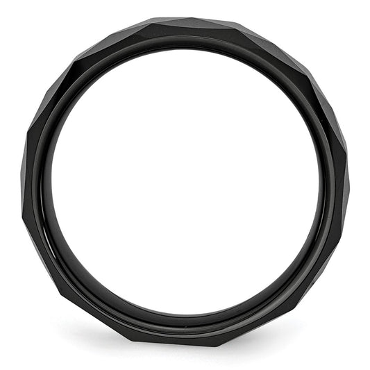 Chisel Ceramic Faceted Black 8mm Polished Beveled Edge Band
