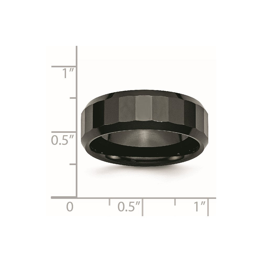 Chisel Ceramic Black Faceted Beveled Edge 8mm Polished Band