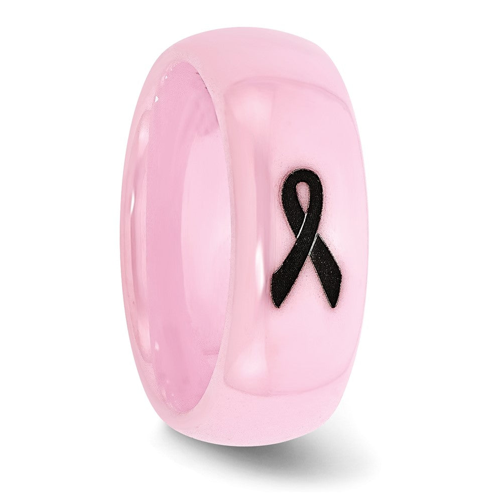 Chisel Ceramic Pink Black Laser Accented Ribbon 8mm Polished Band
