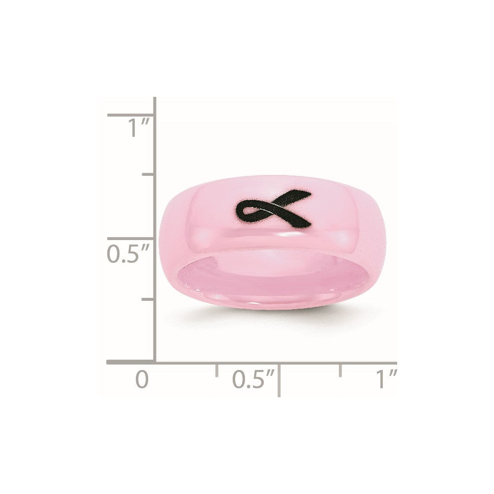 Chisel Ceramic Pink Black Laser Accented Ribbon 8mm Polished Band