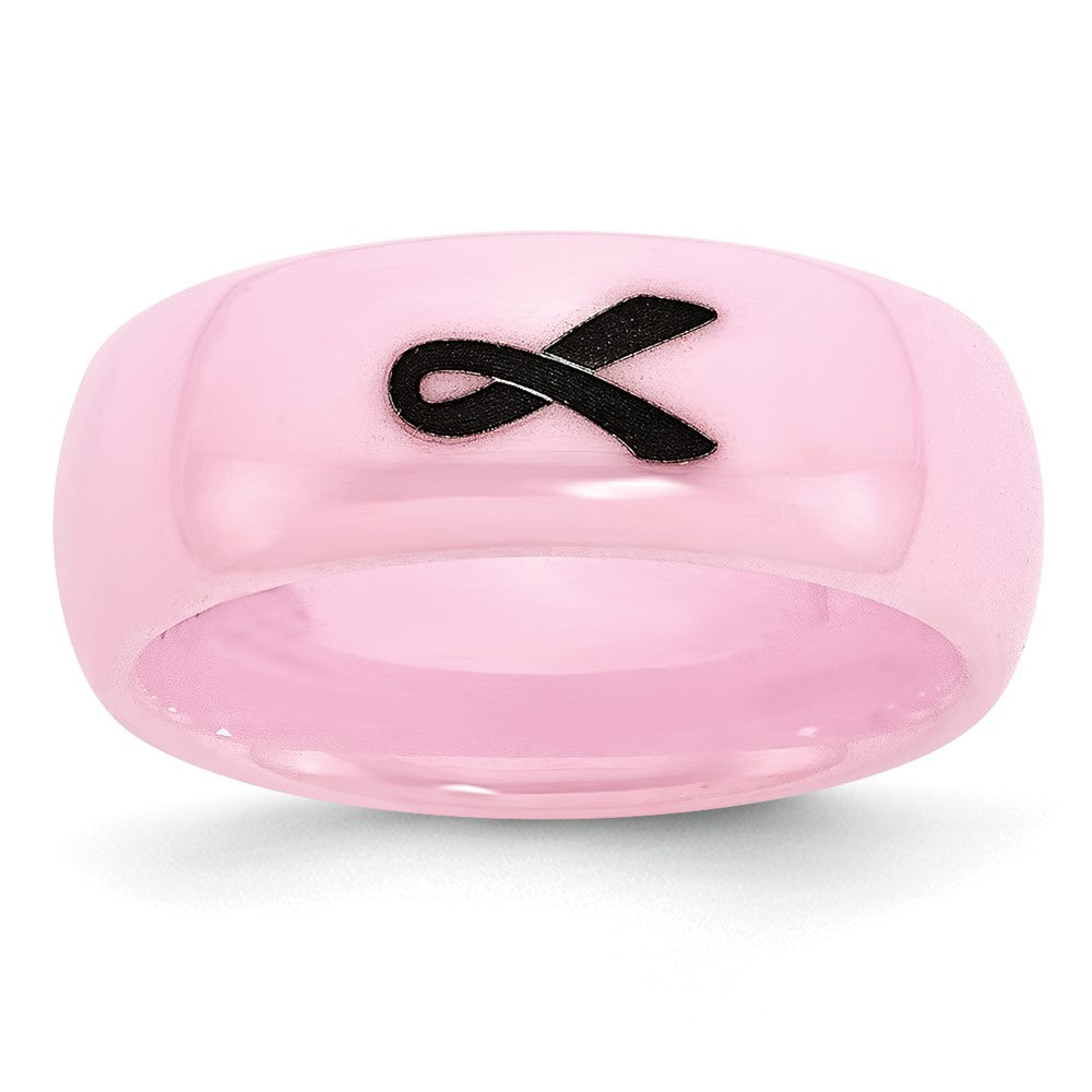 Chisel Ceramic Pink Black Laser Accented Ribbon 8mm Polished Band