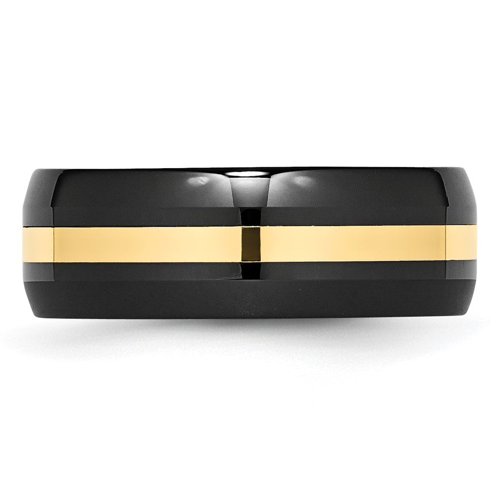 Chisel Ceramic Black with 14k Gold Inlay 8mm Polished Band