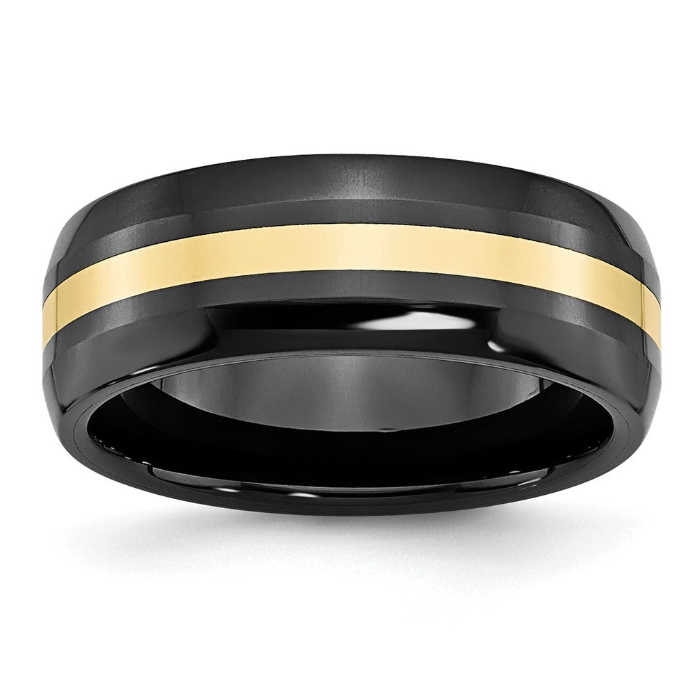 Chisel Ceramic Black with 14k Gold Inlay 8mm Polished Band