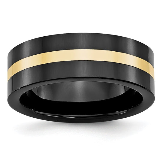Chisel Ceramic Flat Black with 14k Gold Inlay 8mm Polished Band