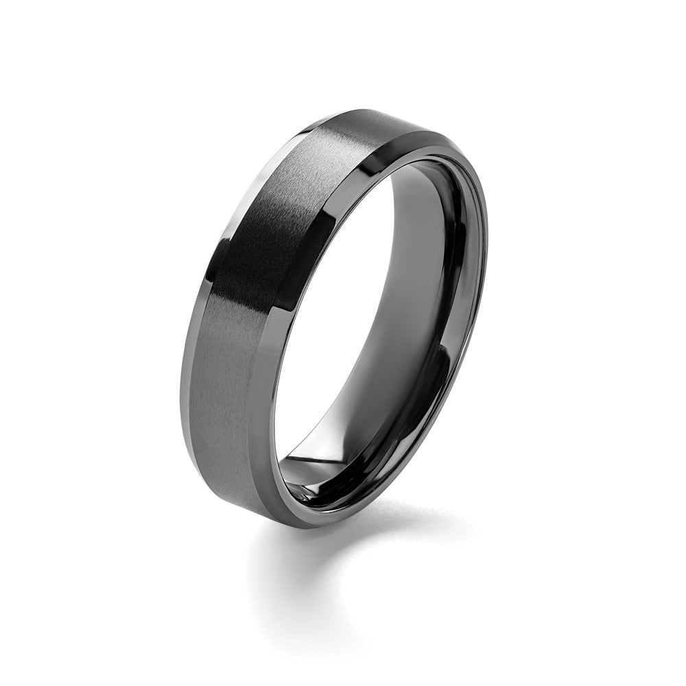 Chisel Black Ceramic Beveled Edge 6mm Brushed and Polished Band