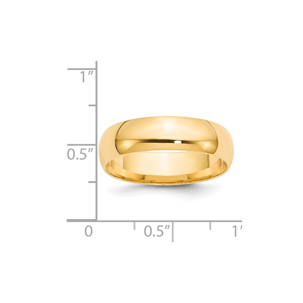 14k Yellow Gold 6mm Lightweight Comfort Fit Wedding Band