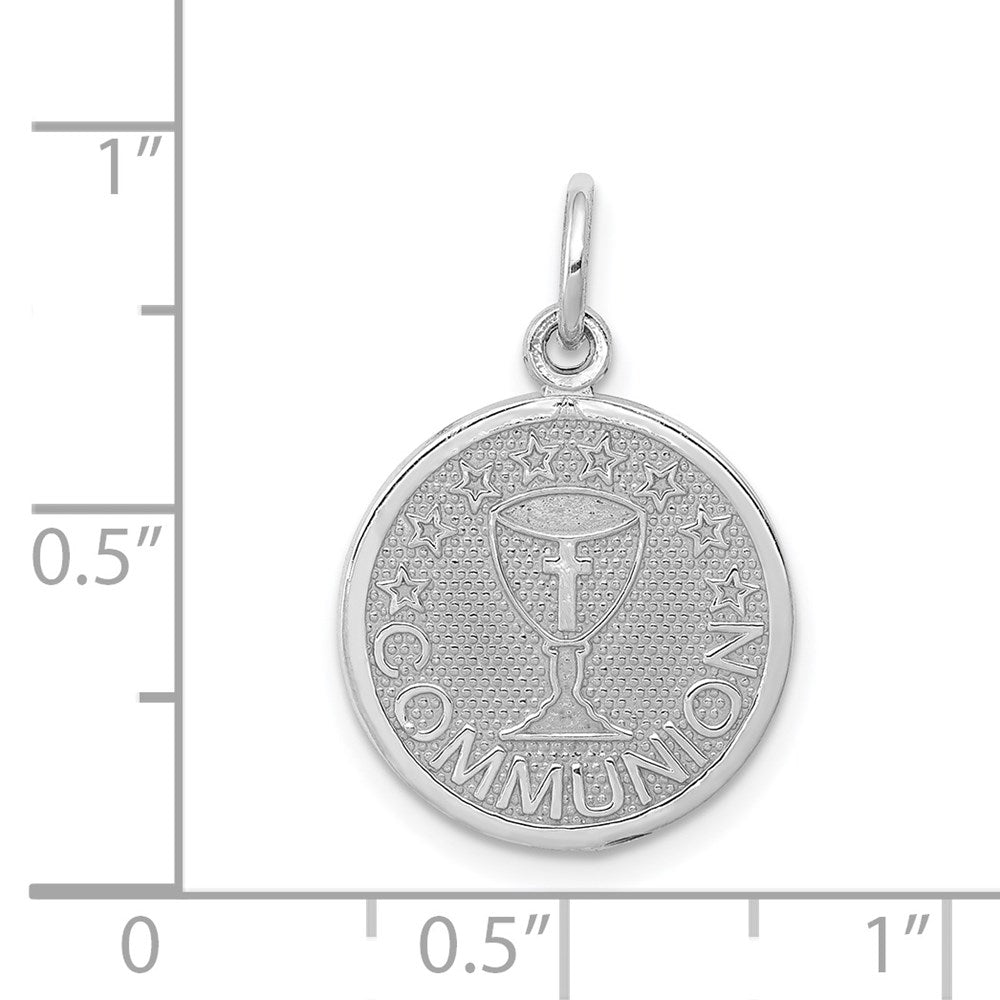 14k White Gold Satin and Polished COMMUNION Round Disc Charm