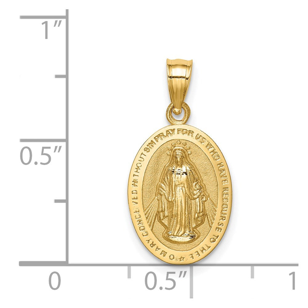 14K Polished Solid Miraculous Medal Oval Pendant